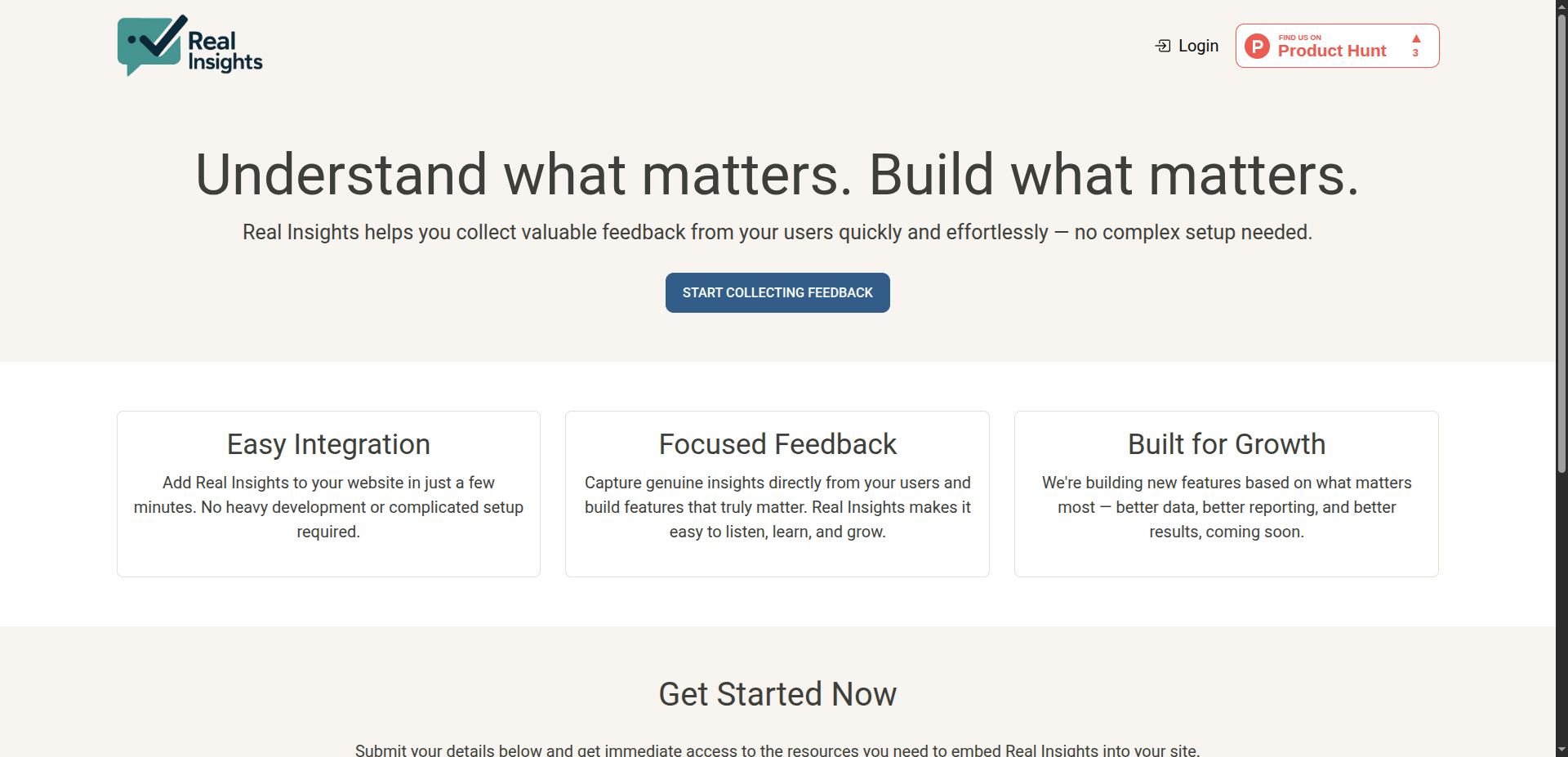 Screenshot of the home page of the Real Insights website